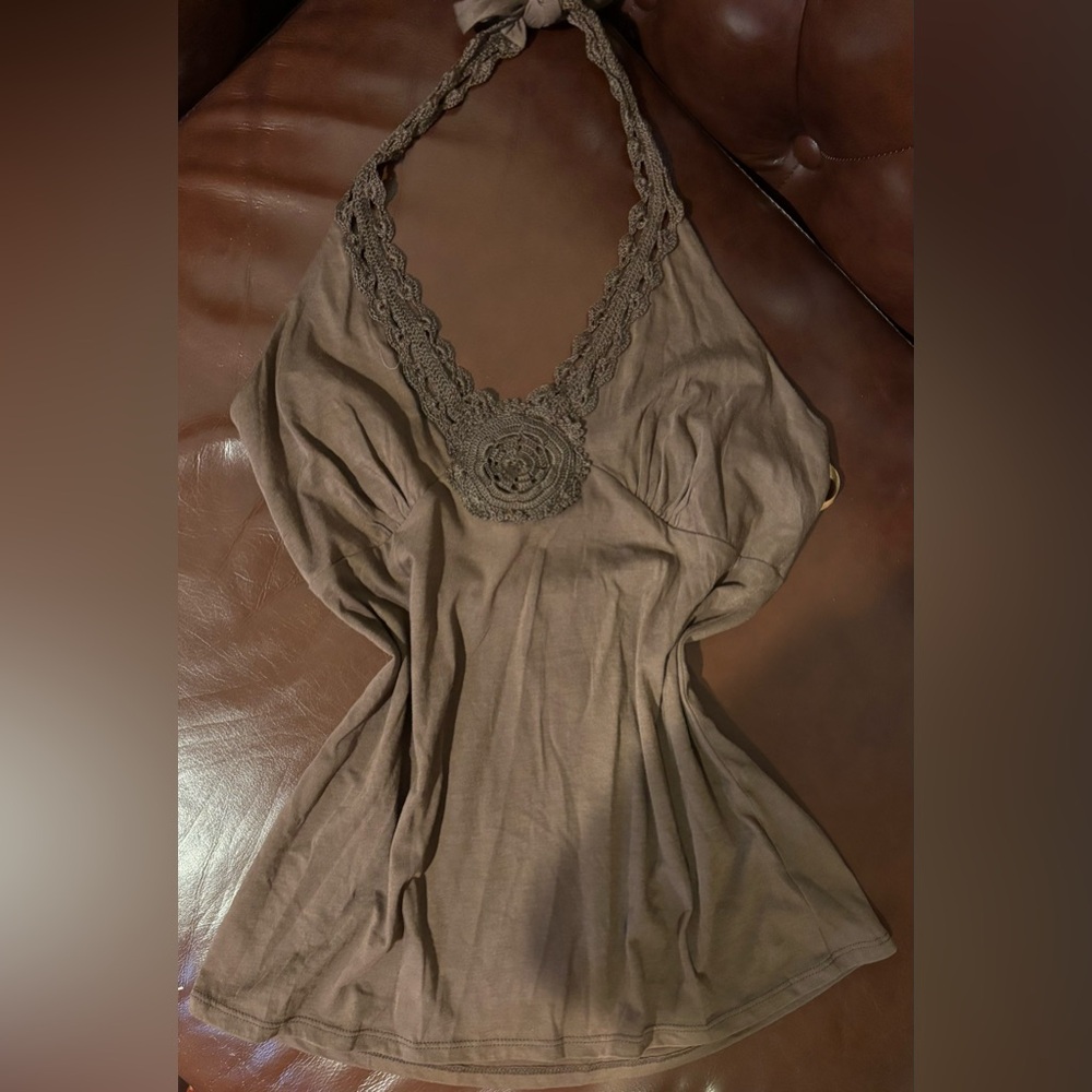 Vintage Y2K BCBG Maxazria Brown Crochet Trim Halter